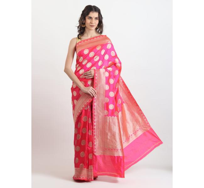 The Weavers Shop By Raavi Brocade Pure Katan Silk Handloom Banarasi Saree With Unstitched Blouse